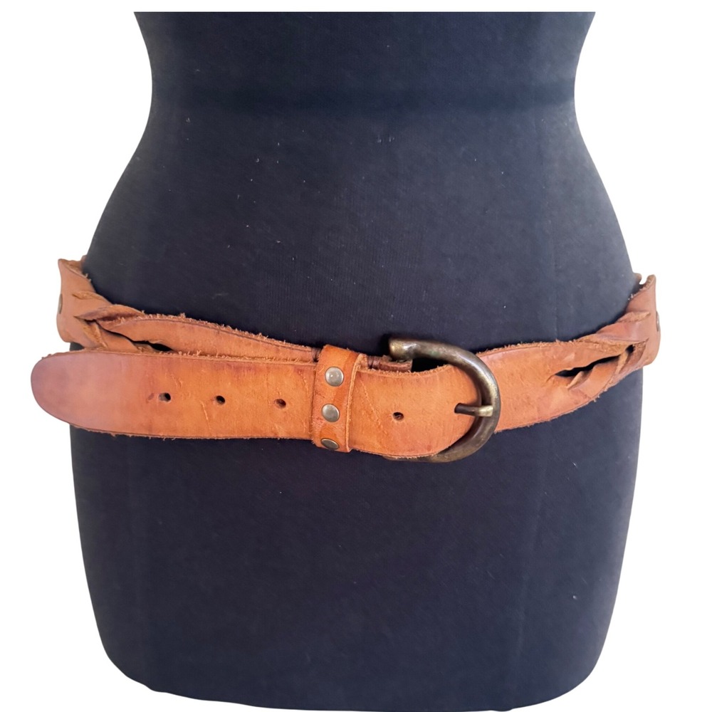 EXPRESS Women's Braided‎ Brown Leather Belt Antiqued Buckle Casual Vintage L